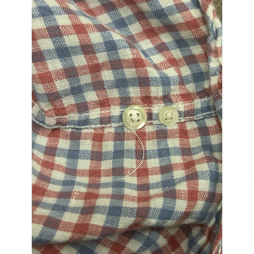 J Crew Linen Shirt Men’s Medium Red White Blue Gingham Button Down Slim